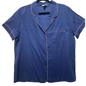 Charter Club Pajama Notch Collar Woven Cotton Pajama Top Size Large